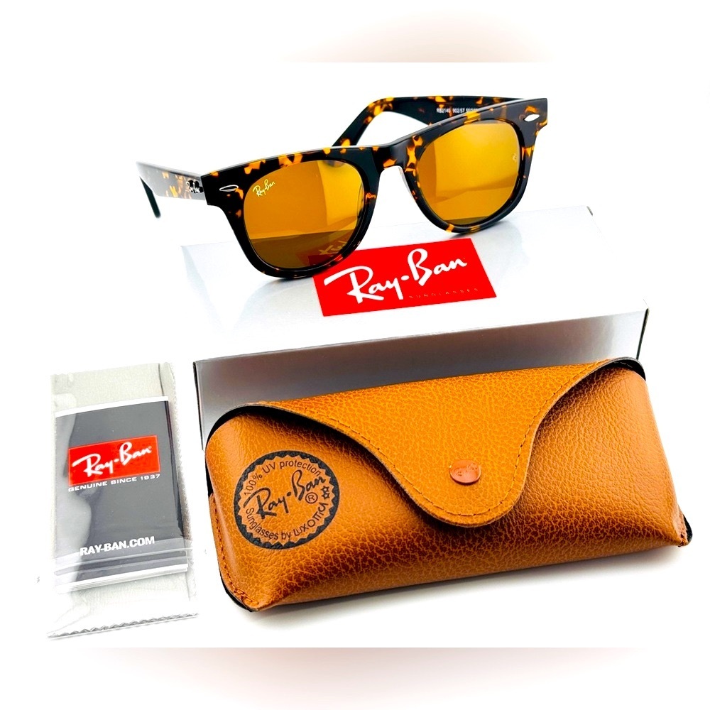 Ray-Ban Sunglasses RB2140 Wayfarer Classic Tortoise Frame Brown Lenses 50mm New! - Picture 13 of 13